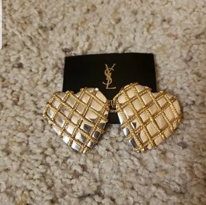 YSL Vintage Clip Back Earrings Jewelry Gold Silver